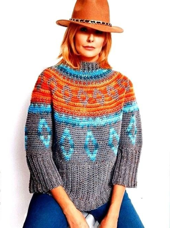 Джемпер с жаккардовой круглой кокеткой