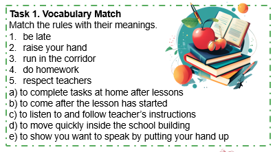 Пример задания из моего рабочего листа «School Rules»
