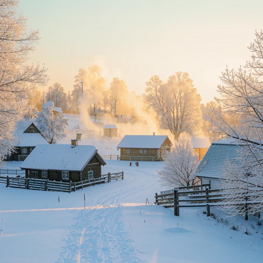 Зима в российской деревне. Создано ИИ