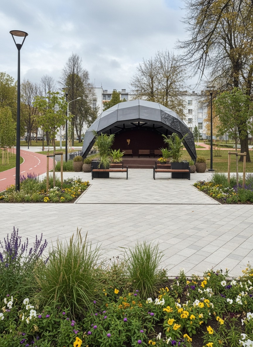 Купольный шатер Квадром в парке 
