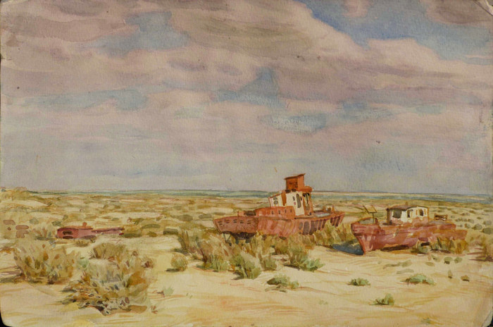 Пресняков М. А. Муйнак. Корабли в пустыне. 2018 г., бум., акв., 24,4х36,8