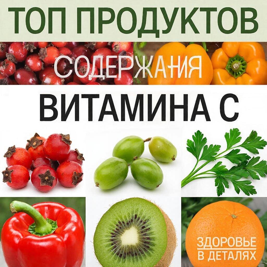 Шиповник 650мг. Облепиха 200мг. Сладкий перец 200мг.Черная смородина 200мг. Киви 180мг. Петрушка 180мг. Апельсин 60мг.