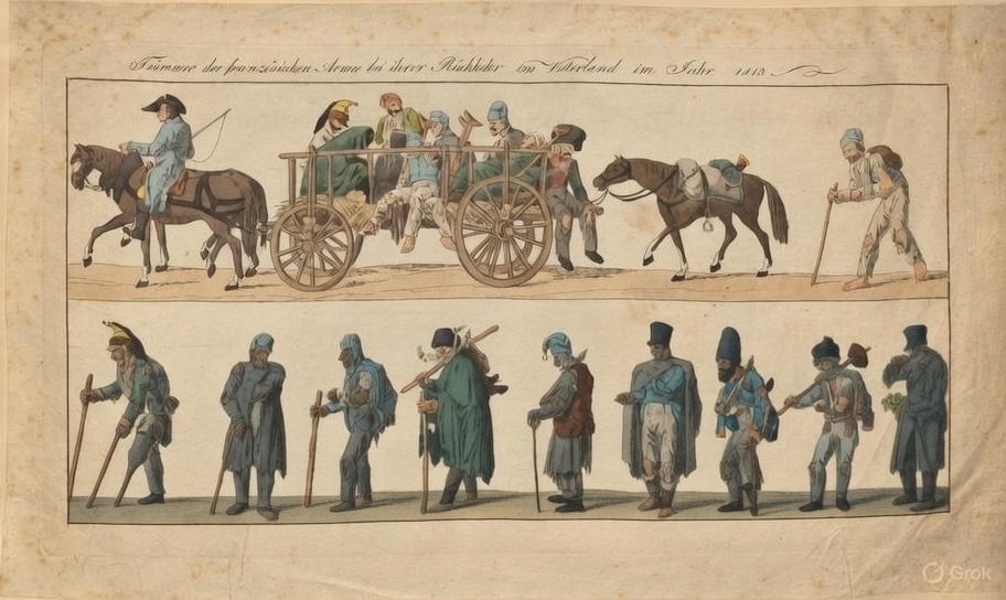 Возвращение Великой Армии - немецкая карикатура тех лет. Из библиотеки Корнелльского университета (Grok)