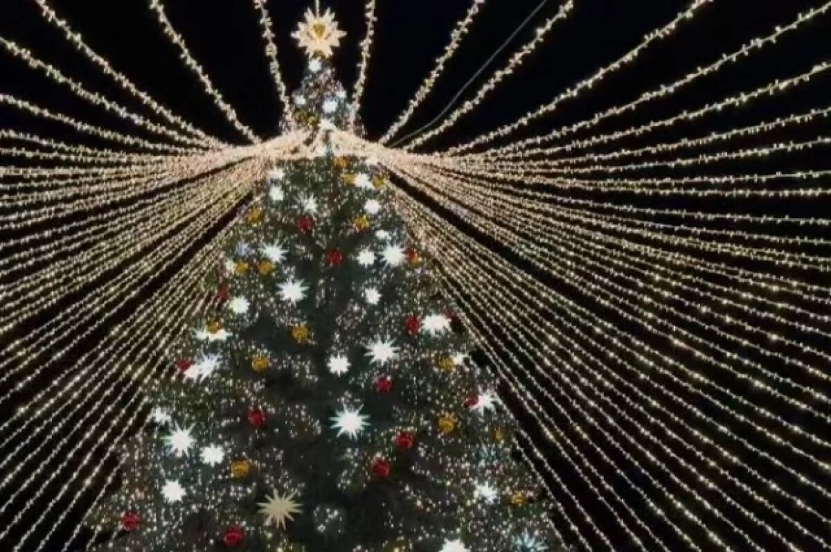    В Майкопе установили главную новогоднюю ёлку и запустили иллюминацию