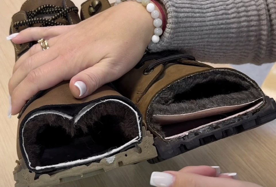    «Белвест» показал, как отличаются белорусская и азиатская обувь. Фото: стоп-кадр | телеграм-канал «Белвест».