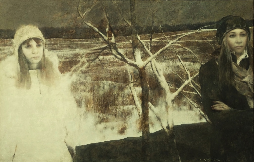 © Евгений Кравцов. Варя и Наталья. Холст, смешанная техника. 90 х 140см. 2012.