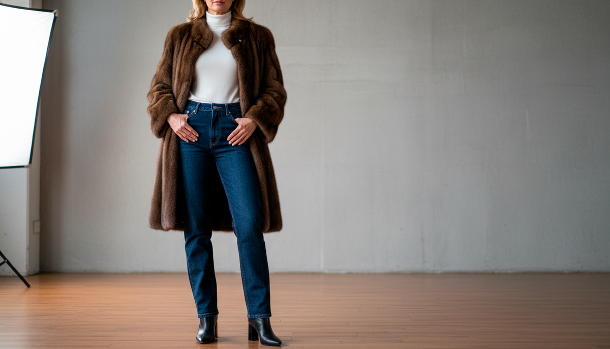 Видите разницу? Прямые джинсы с высокой посадкой + норковая шуба = вы выглядите стильной современной женщиной, а не как из фильма 70-х.