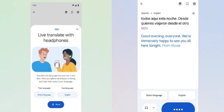    Живой перевод через наушники представлен не во всех странах. Изображение: Google