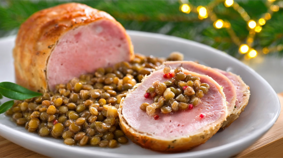 Дзампоне с чечевицей