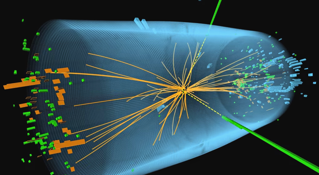 Так выглядят продукты столкновения двух протонов глазами CMS, одного из четырех детекторов коллайдера