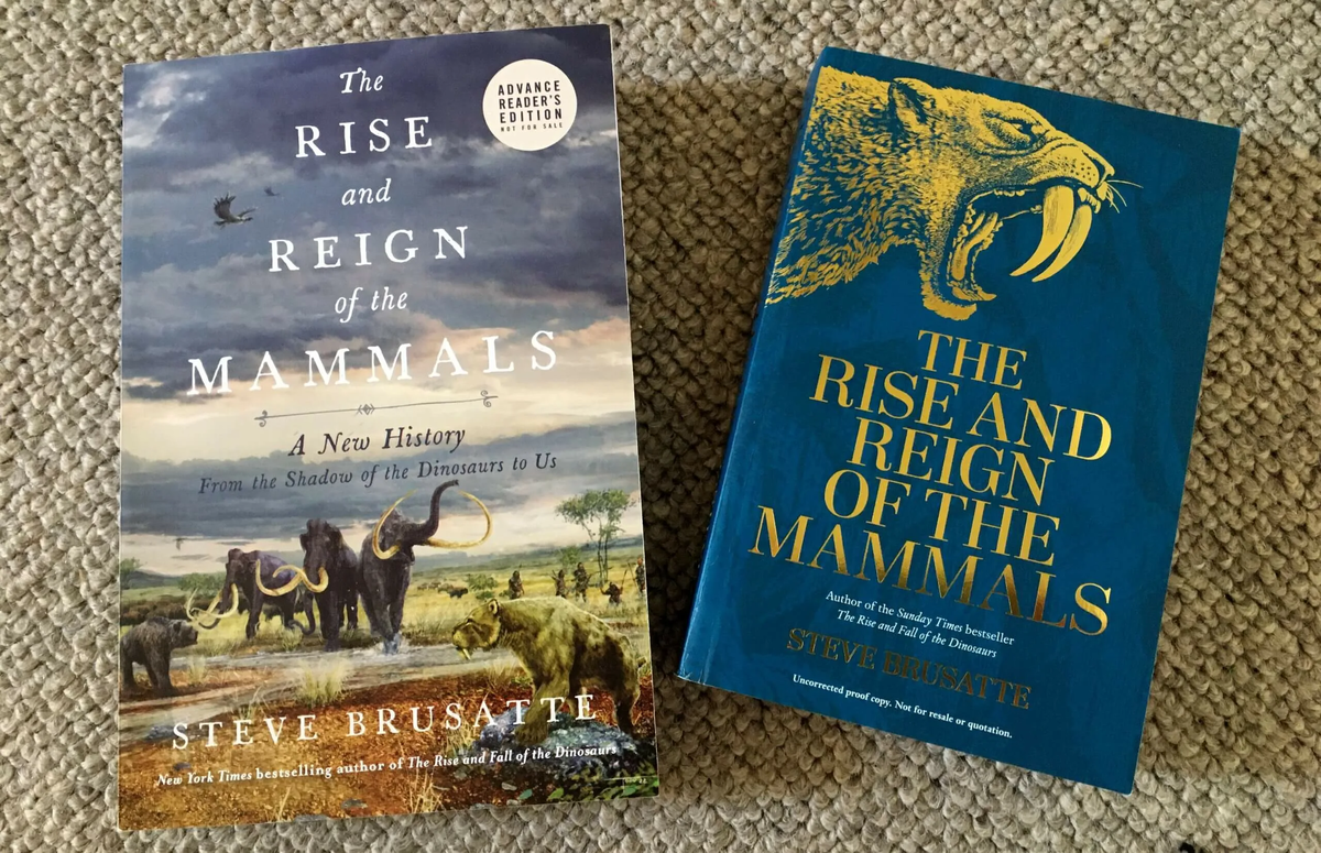 Оригинальные обложки книги с оригинальным названием "Расцвет и господство млекопитающих". Концептуально, учитывая,  что первая книга "Время динозавров" на самом деле называется "Расцвет и падение динозавров" 