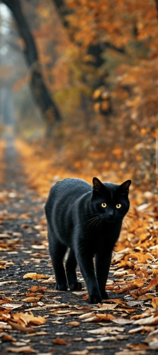 Черный кот идёт по дорожке. Сгенерировано shedevrum.al картинка из открытых источников.