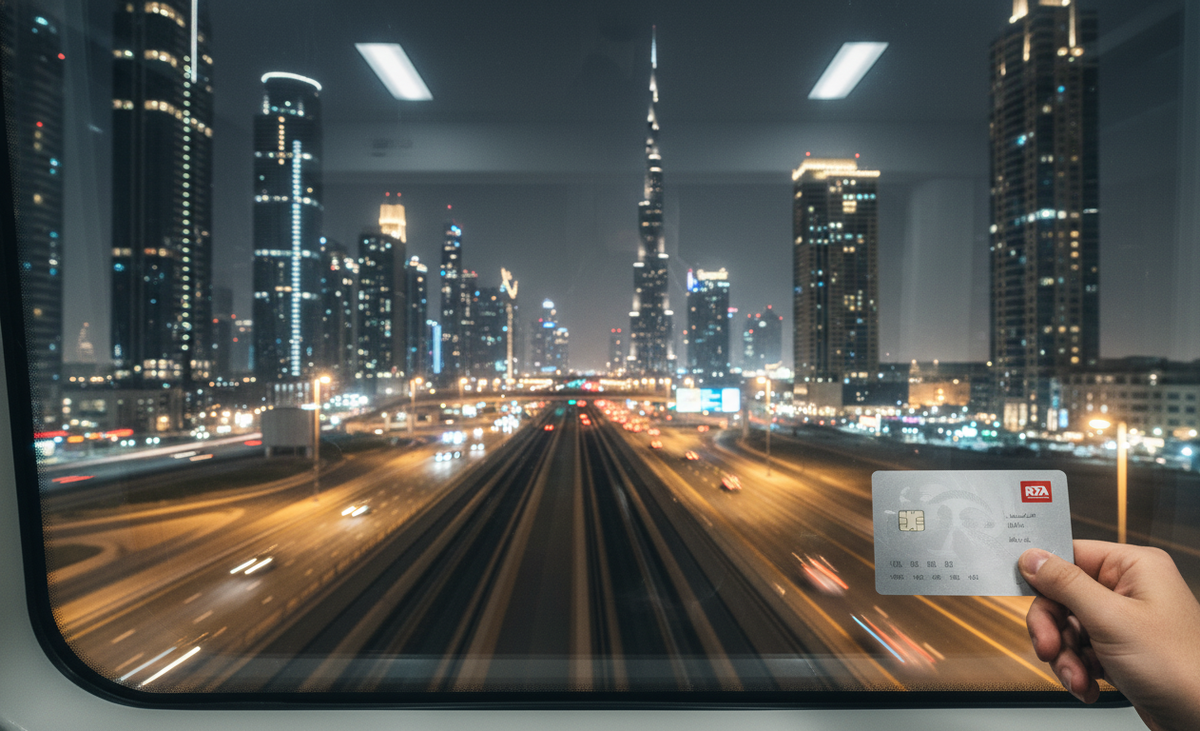 Метро Дубая, карта NOL, вид на небоскребы ОАЭ.