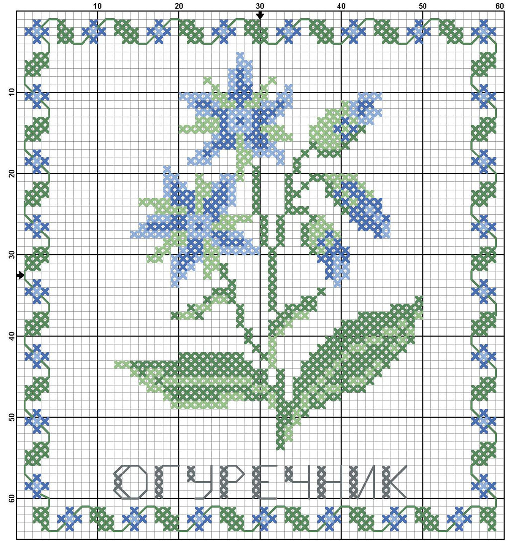 Размер 58 на 63 крестика, цветов 5