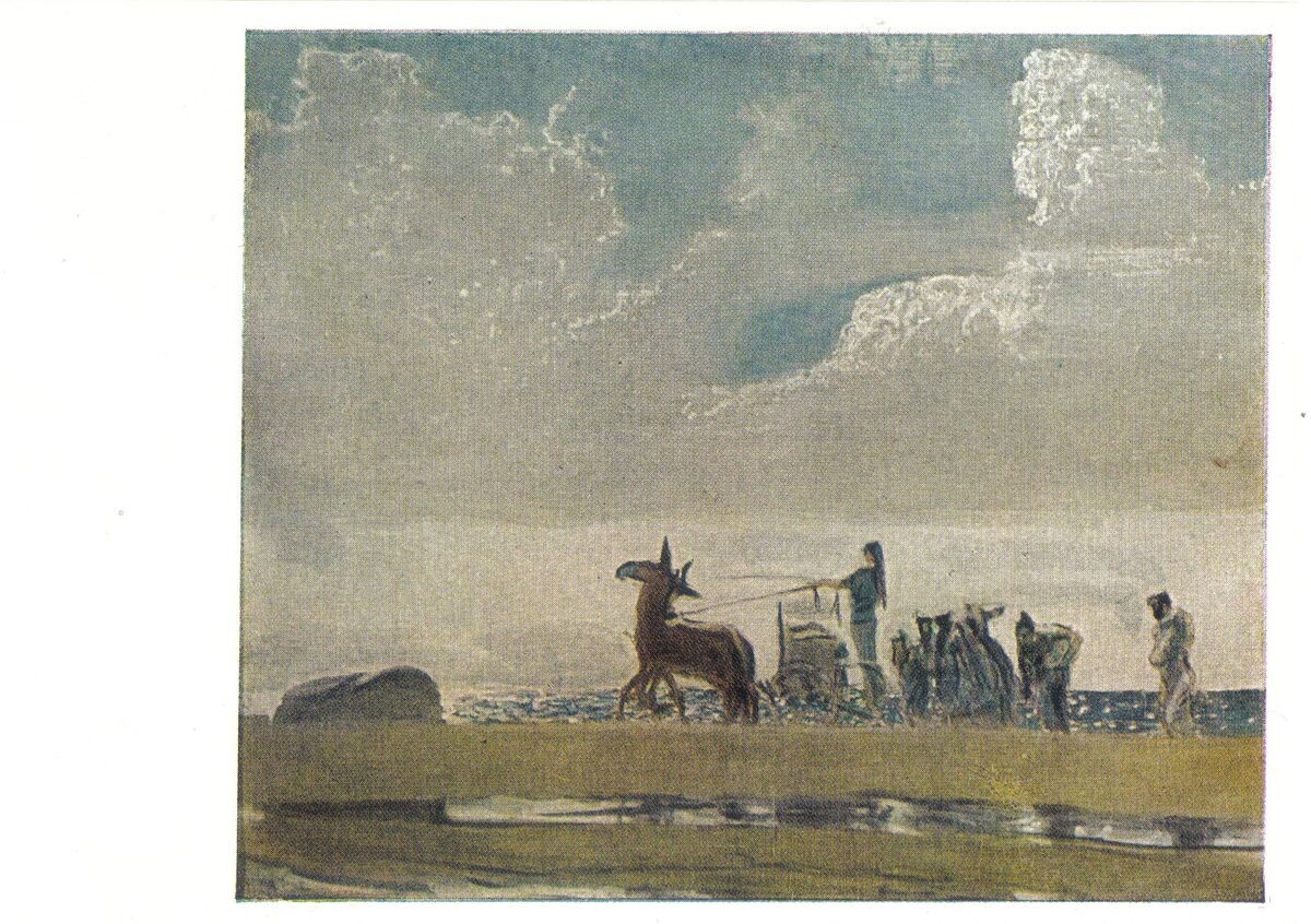 В. А. Серов «Одиссей и Навзикая», 1910 год. Картон, темпера. Размеры: 85,5 x 101,5 см. Государственная Третьяковская галерея. Фото картины взято из открытых источников.