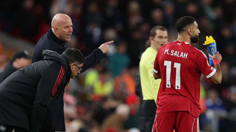    Арне Слот и Мохамед Салах во время матча АПЛ «Ливерпуль» — «Брайтон». Фото: REUTERS