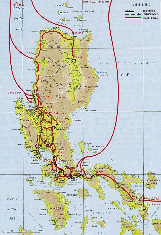 Карта, показывающая места высадки японских войск на Лусоне

Карта японской операции на Лусоне