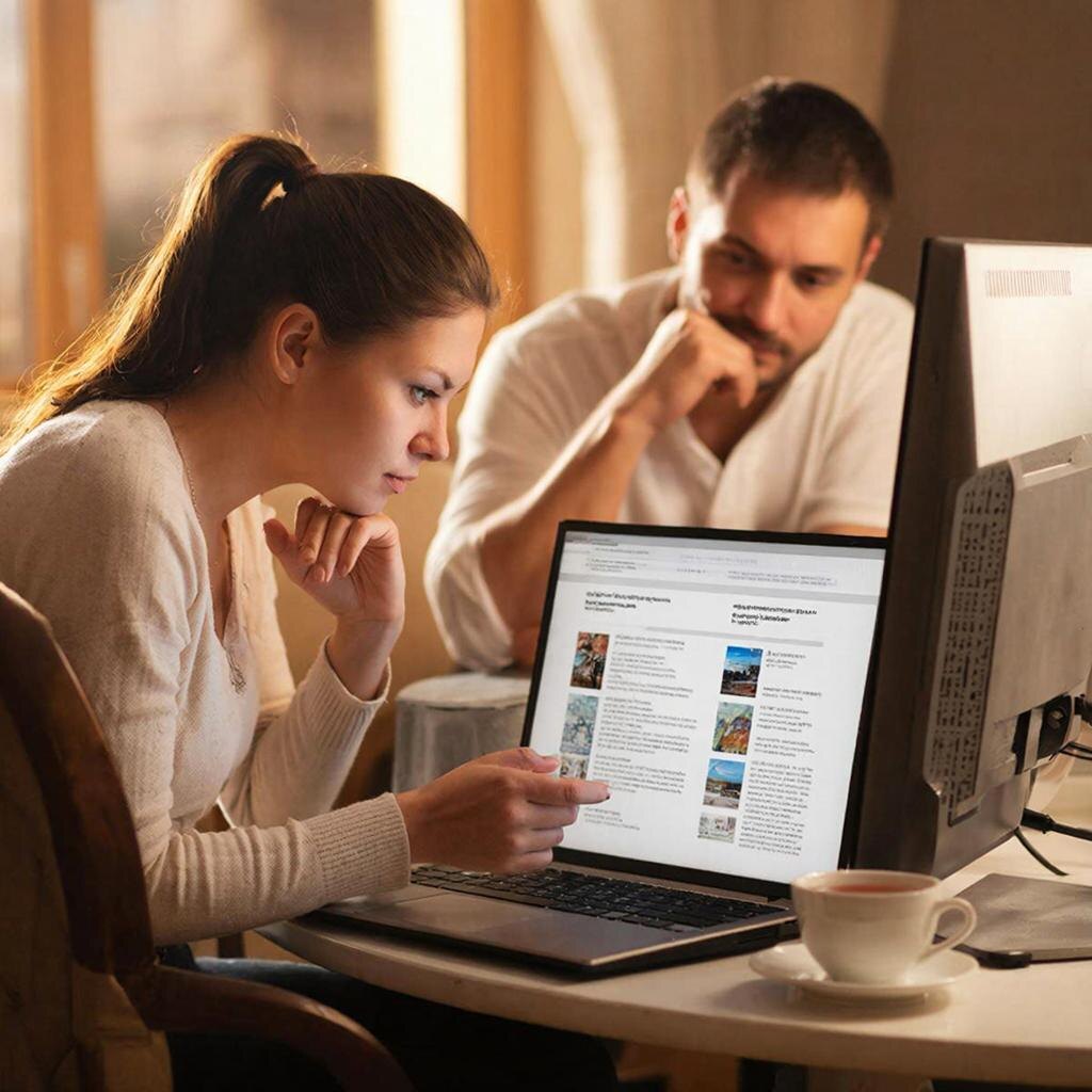 Семья читает отзывы об отеле