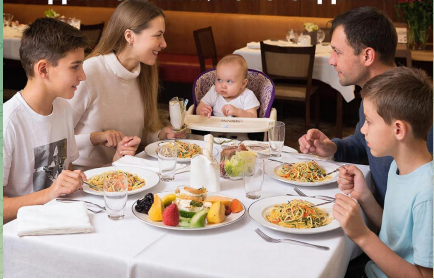 Питание в отеле. Семья на обеде