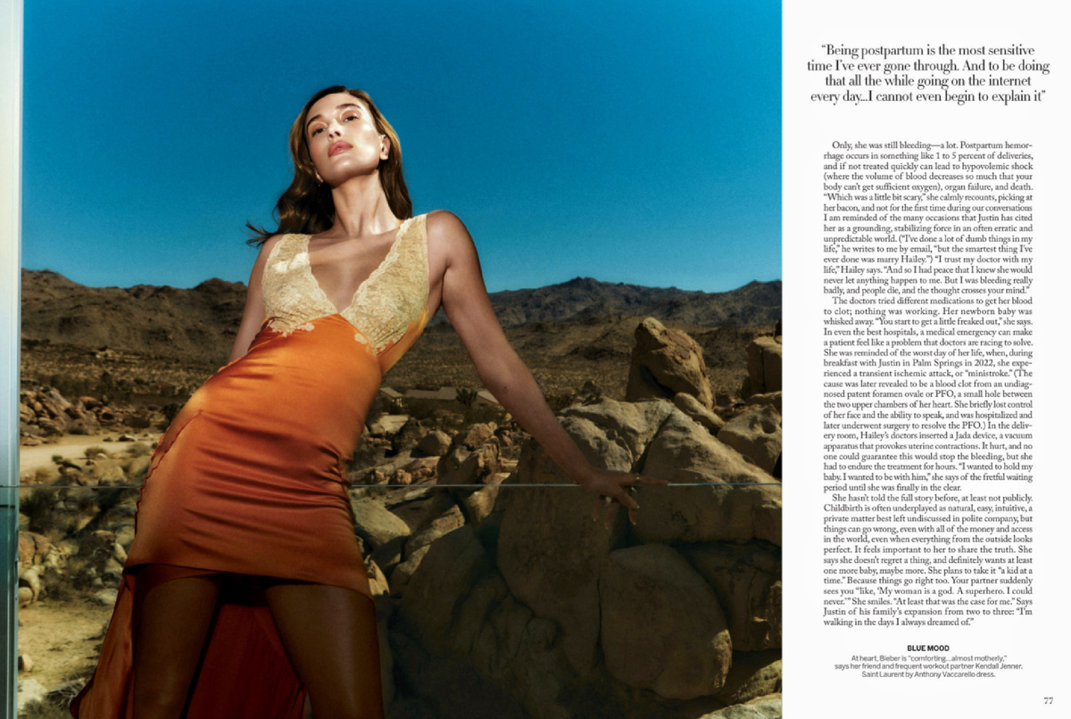 American VOGUE / June 2025. Хейли в платье Saint Laurent