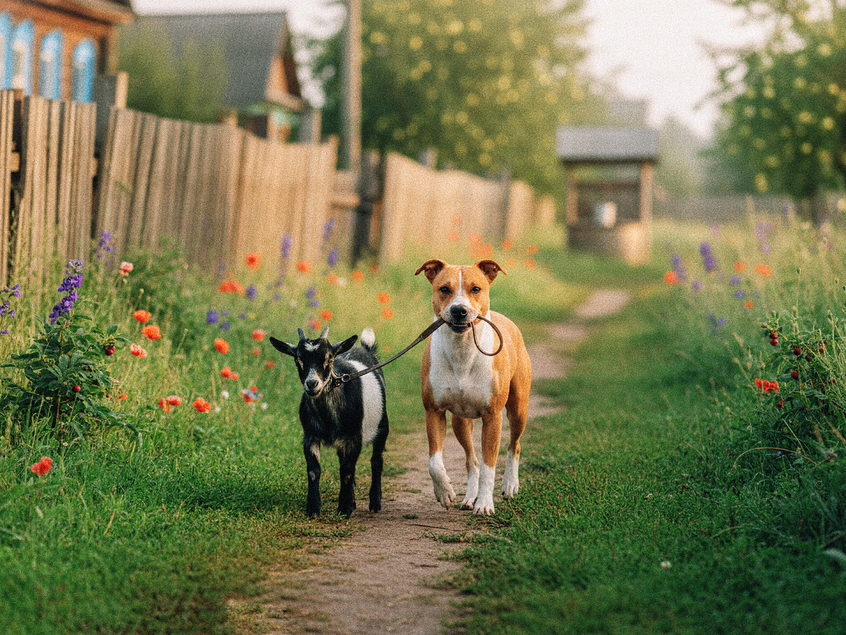 Иллюстрация автора. Наверное, как-то так это выглядело. Был бы Дзен, ВК и ОК — мы бы везде залетели в рекомендации! А тогда просто подняли настроение сельской публике и прослыли звёздами дрессировки.