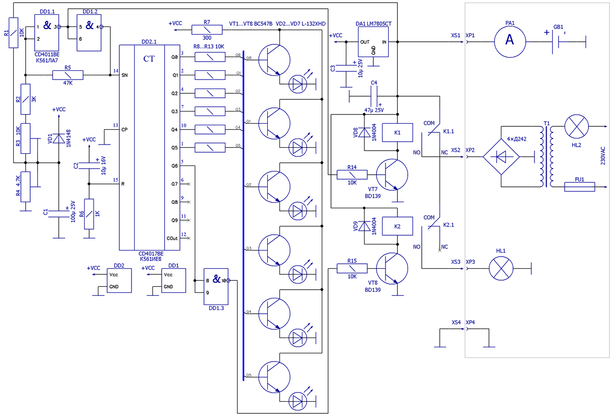 Схема электрическая принципиальная ЗУ для проведения тренировочных циклов АКБ