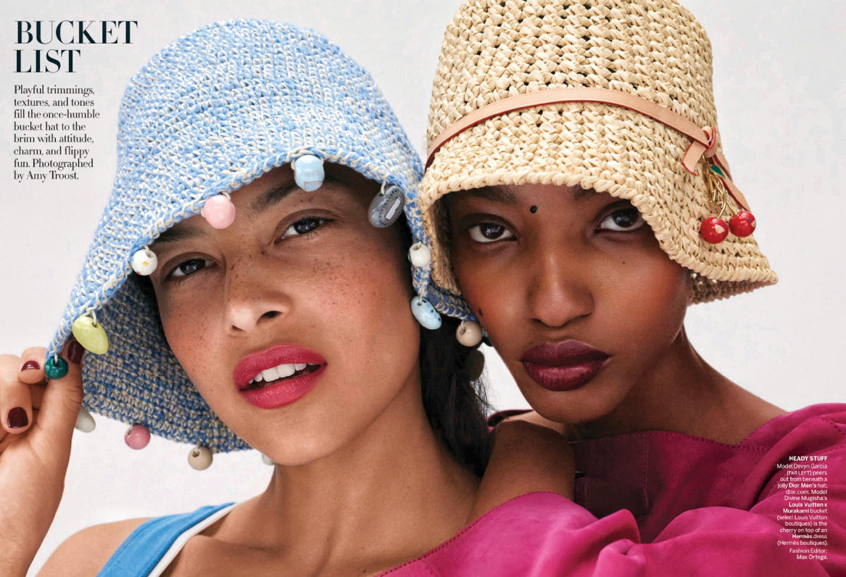 American VOGUE / June 2025. Съёмка «Bucket List»: Игривый бакет-хат Louis Vuitton x Murakami