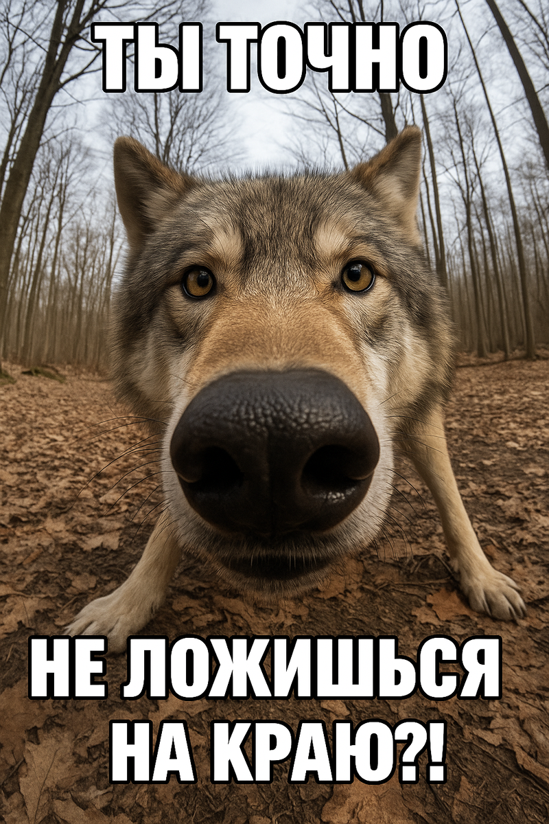 Волк спрашивает «ты точно не ложишься на краю?!»