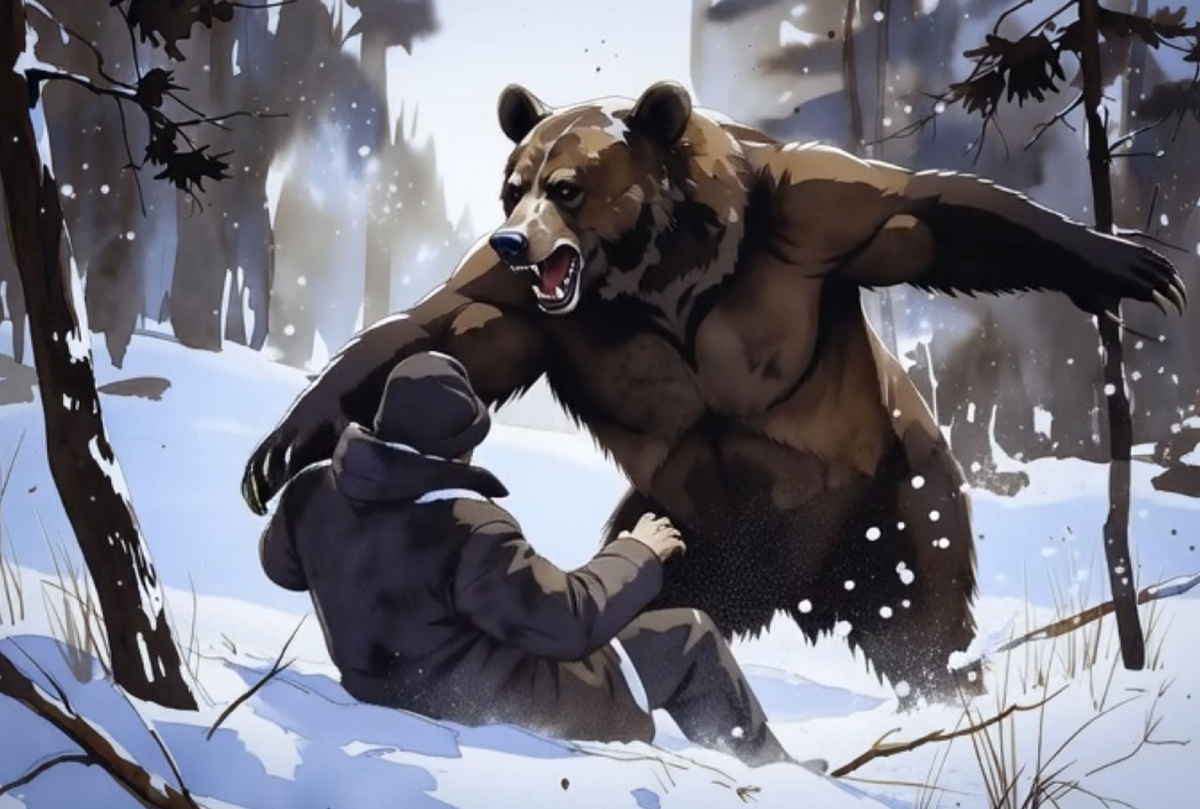 Без оружия против медведя у охотника нет шансов