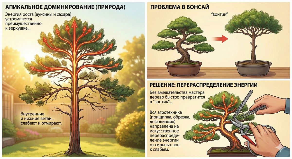 Энергетический баланс и апикальное доминирование