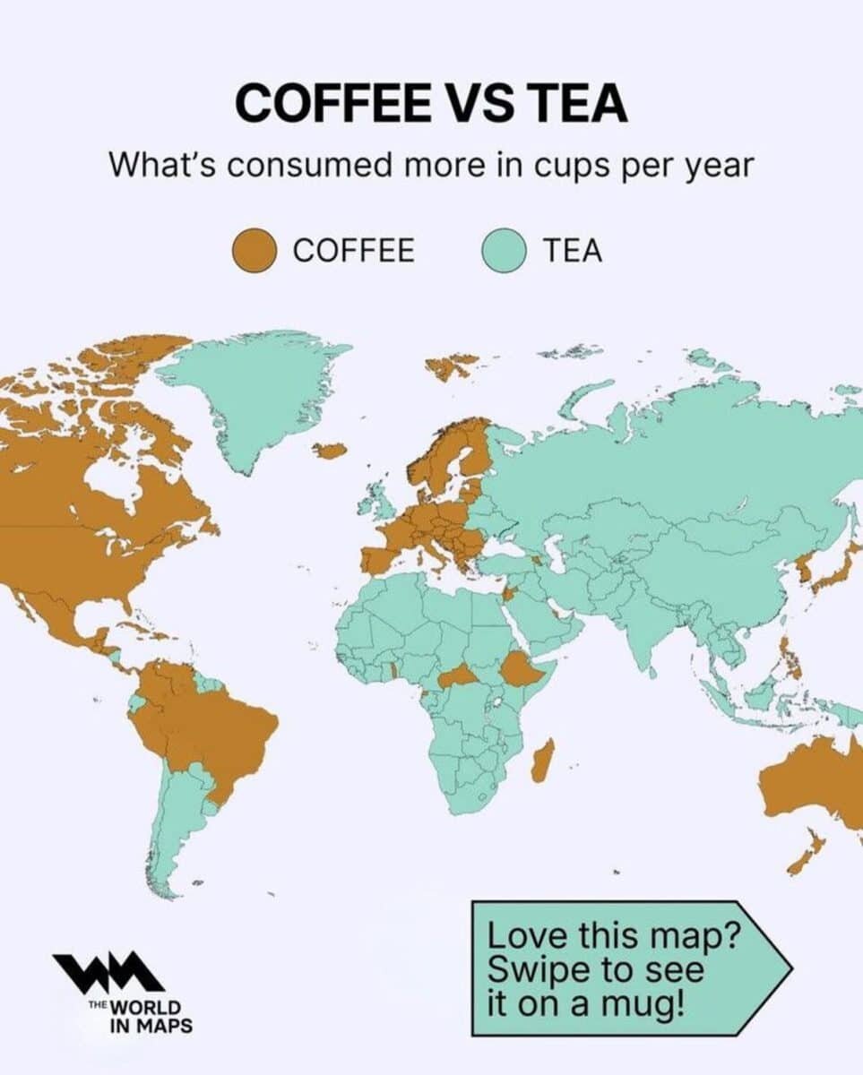    Где пьют чай, а где кофе? Карта мировых вкусов / © World Visualized