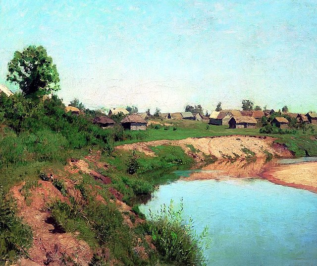 Левитан Деревня на берегу реки. 1883 год
