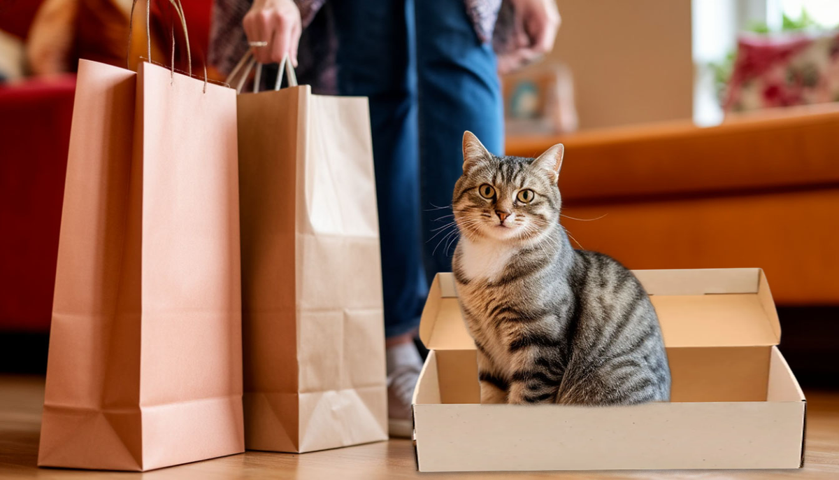 Кошка любит сидеть в коробке