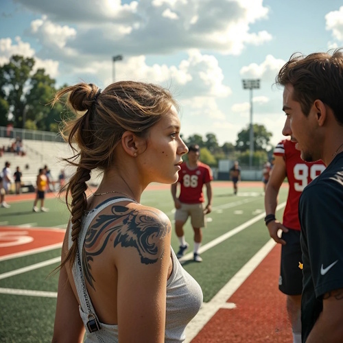 Татуировка на лоатке девушки выглядела интригующе