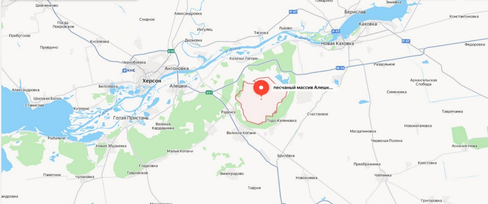 Рис. 1. Карта расположения национального природного парка «Алешковские пески»
