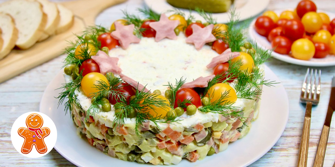 Салат - торт ОЛИВЬЕ 🎄 Традиционное Новогоднее блюдо