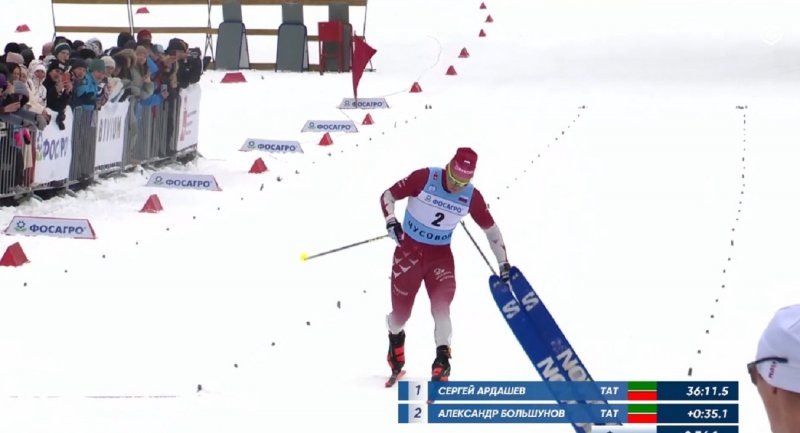    Александр Большунов. Скриншот с трансляции