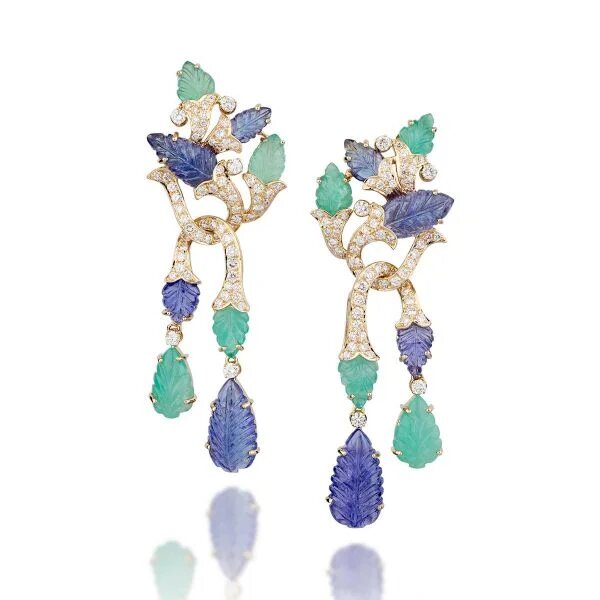 Серьги с изумрудами и танзанитами