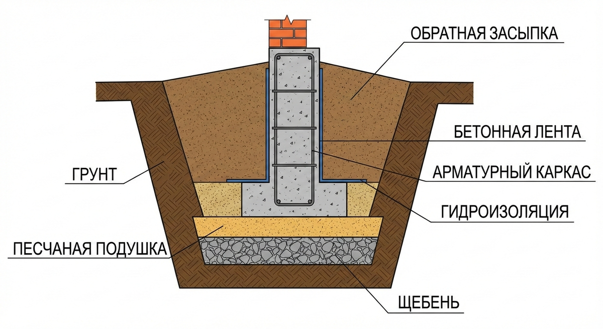 Элементы ленточного фундамента