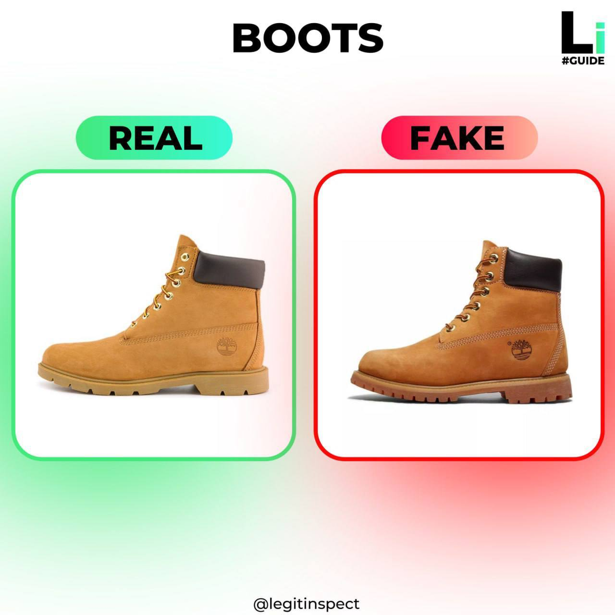 Общий вид: у оригинала толстая нубуковая кожа, у фейка — тонкая и дешевая