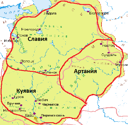 Примерные границы царств русов на поздней карте Руси