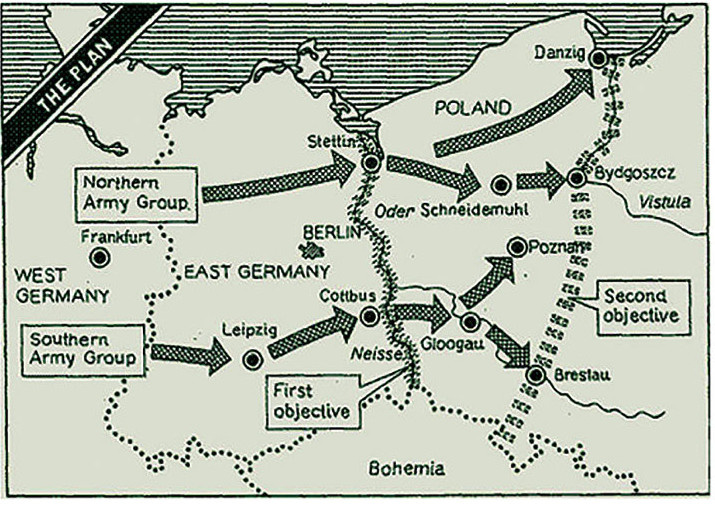     Условная карта операции «Немыслимое» из американской газеты 1950-х годов, открытый источник / Минобороны РФ