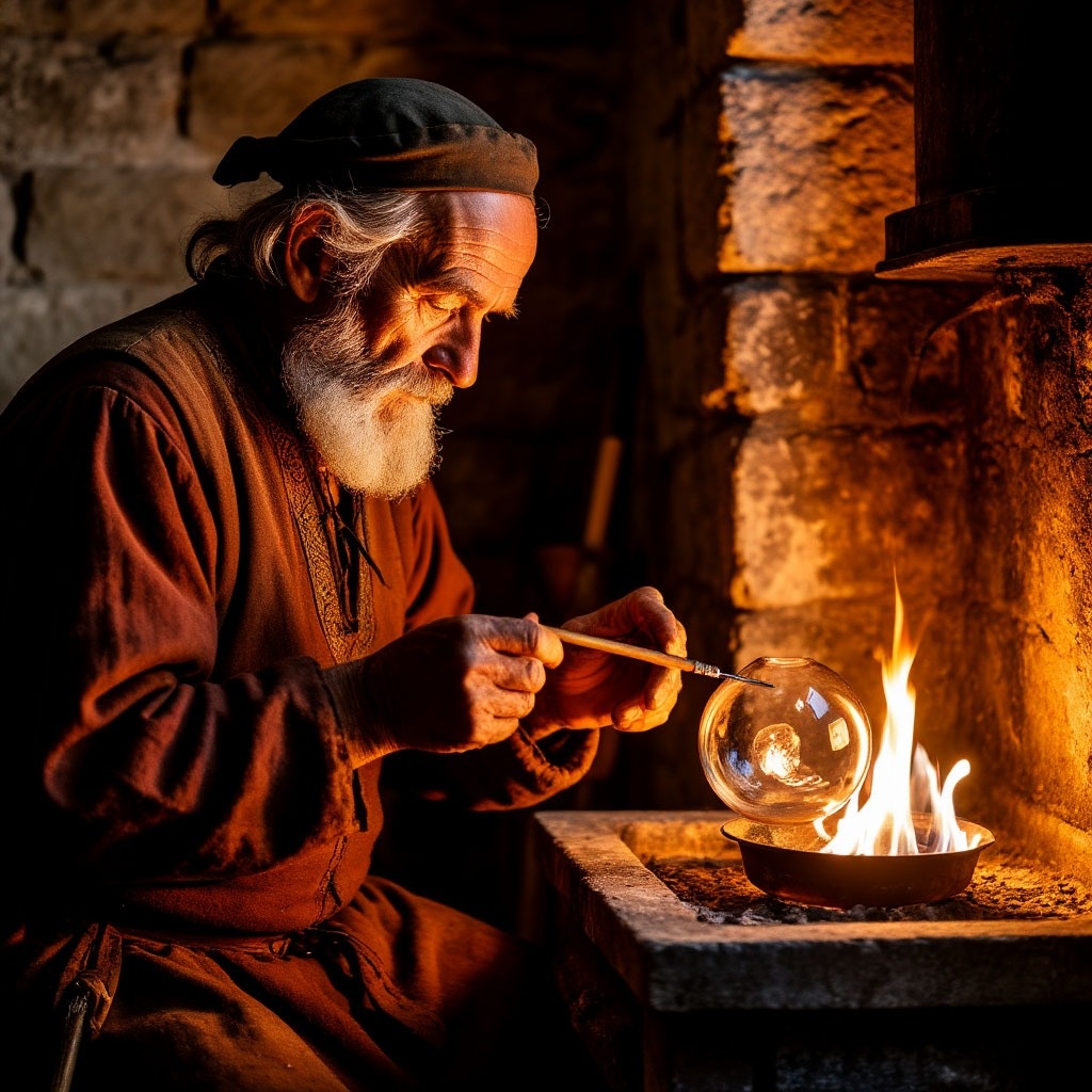 Первые мастера стеклянных ёлочных игрушек. Иллюстрация из интернета, отредактированная Татьяной Федотовой.