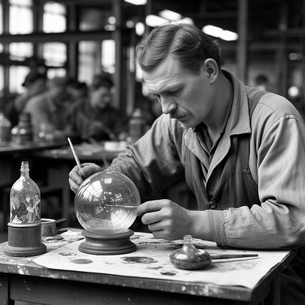 Первые елочные игрушки в СССР. На заводе в Клину.
Мастера вручную выдували каждый шар.
Художники — расписывали их. Картинка из интернета в редакции Татьяны Федотовой.