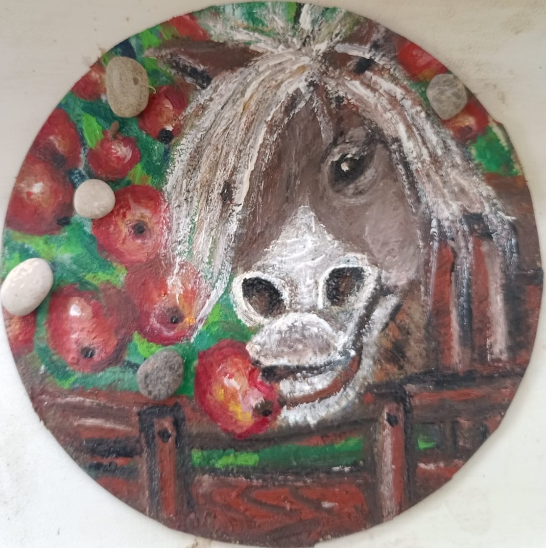 Картинки маслом  ф13 см с морскими камушками 