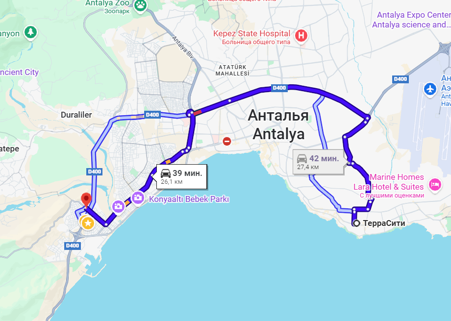 Маршрут Кониалты-Лара. 