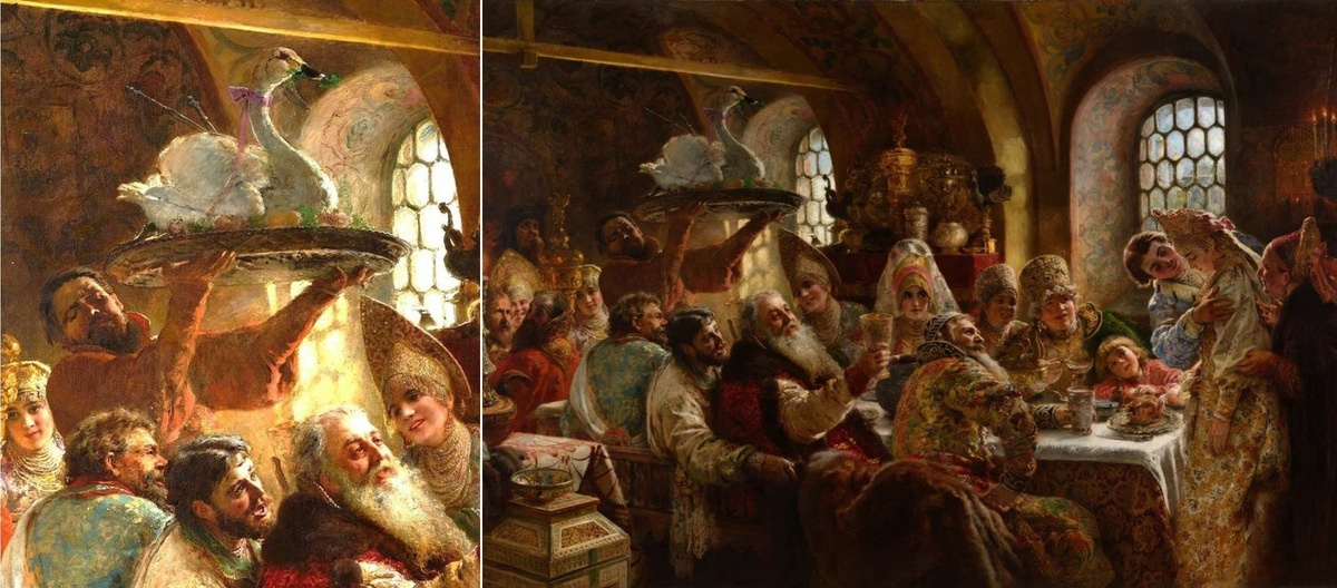    Картина «Боярский свадебный пир», художник Константин Маковский, 1883 год. Источники изображений: dzen.ru, ru.wikipedia.org