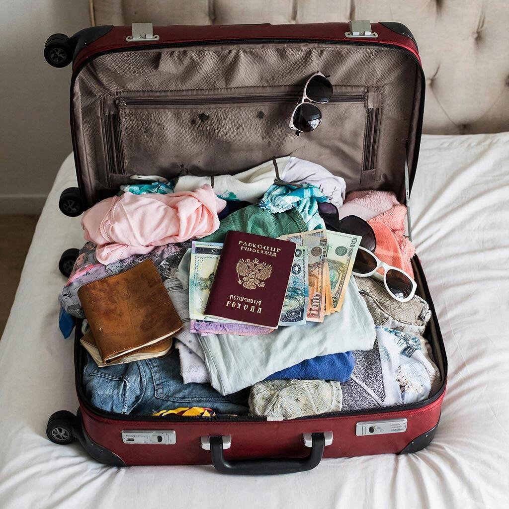 Багаж мечтателя: немного вещей, немного денег и тонна надежд. Сгенерировано ИИ.