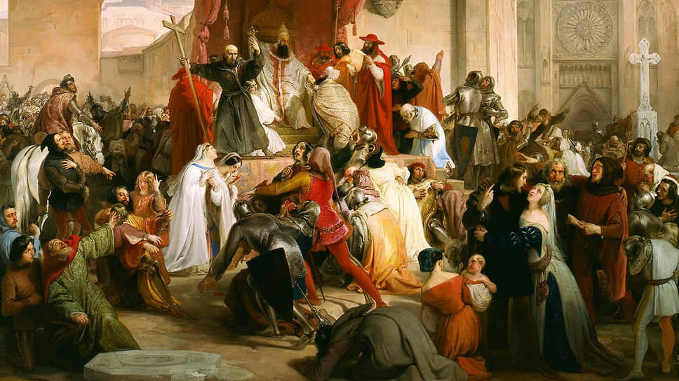 Итальянский художник Франческо Айец изобразил выступление Урбана II в Клермоне так, как мог его себе представить в 1835 году — через 740 лет после события.📷Фото: Francesco Hayez / Fondazione Cariplo