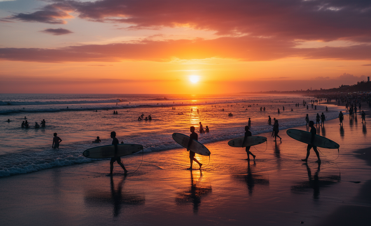 Закат на пляже Кута, Бали.